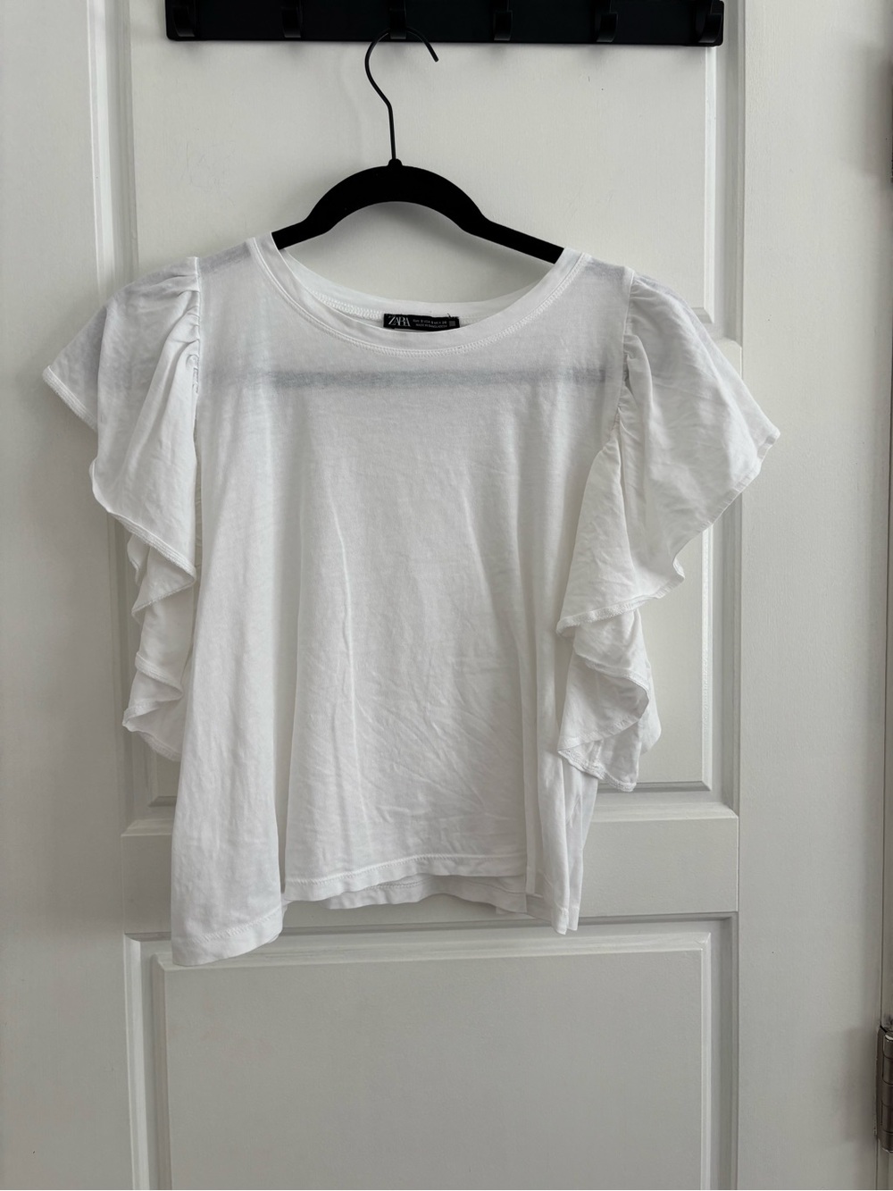 Zara White Flutter Sleeve Cotton Tee